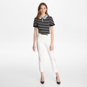 Karl Lagerfeld Paris Striped & Lace Collared Top
